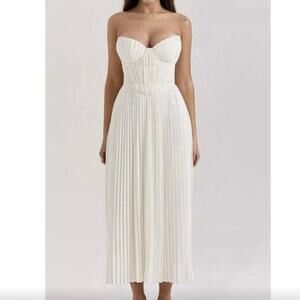House of CB White Strapless Corset Midi Dress